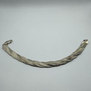 925 Sterling Silver Twisted Herringbone Bracelet 7" 9.8g Diamond Cut